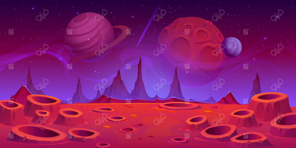 پس‌زمینه‌ی سطح سیاره فضایی بیگانه با دهانه‌ها