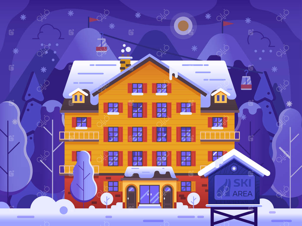 چشم‌انداز پیست اسکی زمستانی با طراحی ساده