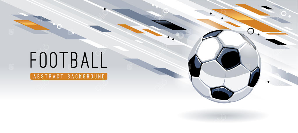 توپ سنتی فوتبال اروپایی بر روی پس‌زمینه‌ای انتزاعی و پویا با فضای خالی برای متن. قالب بنر فوتبال.