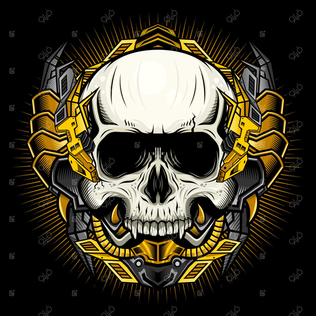 جمجمه مکانیکی با زره طلایی - طرح وکتور دقیق