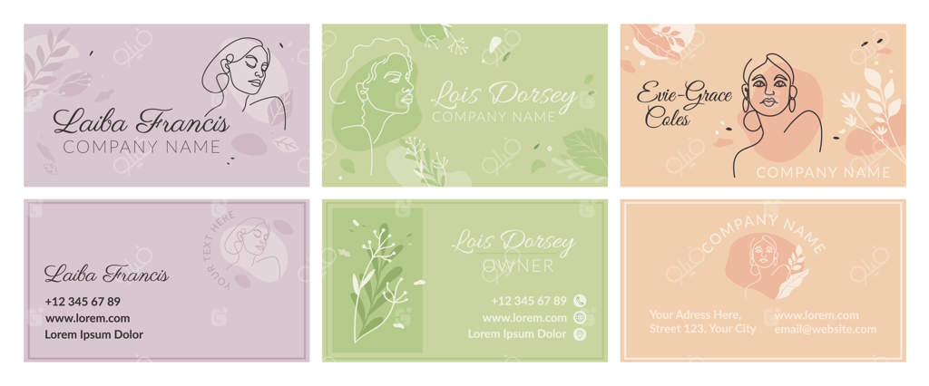 طراحی مجموعه کارت ویزیت با طرح چهره زنانه خطی