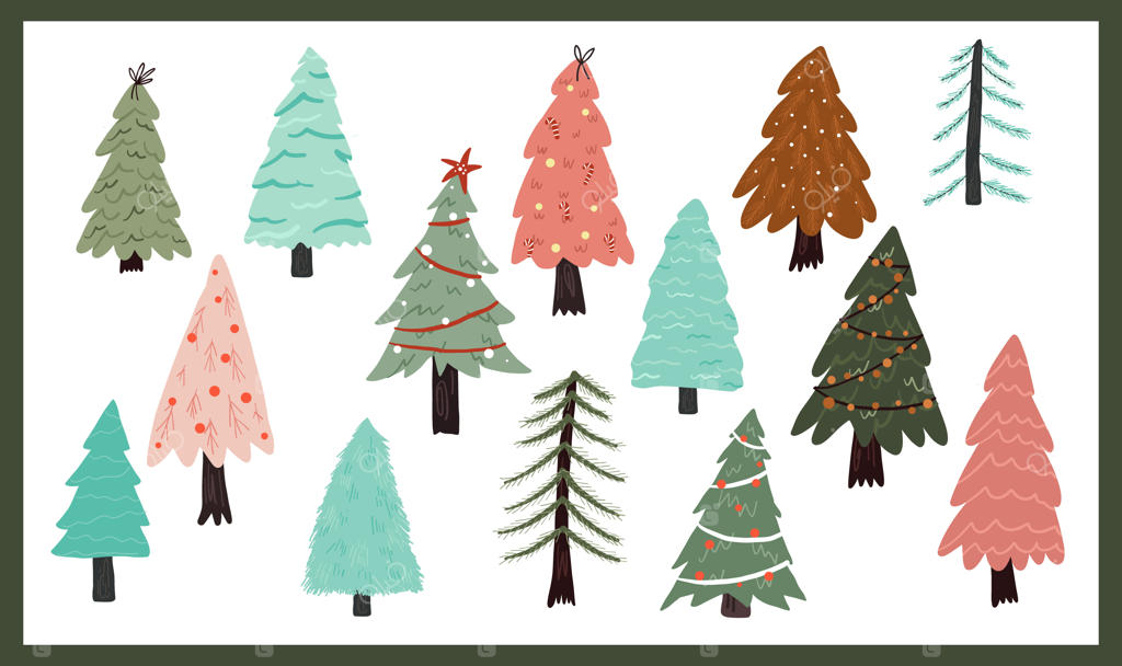 مجموعه طراحی جشن تعطیلات کریسمس: برچسب‌ها و درخت کریسمس