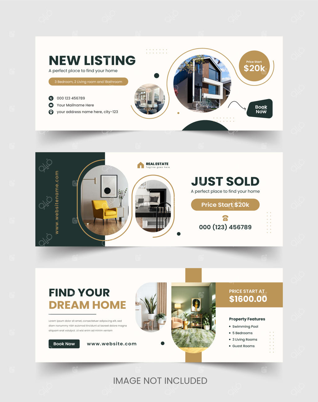 قالب آماده بنر و کاور شبکه‌های اجتماعی املاک، طرح پست و بنر فروش