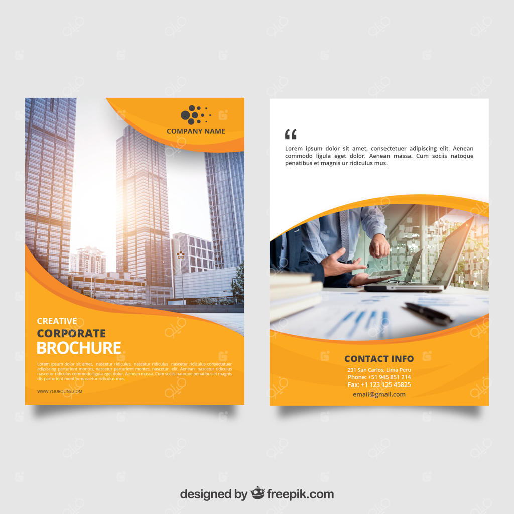 بروشور تجاری موج‌دار زرد رنگ