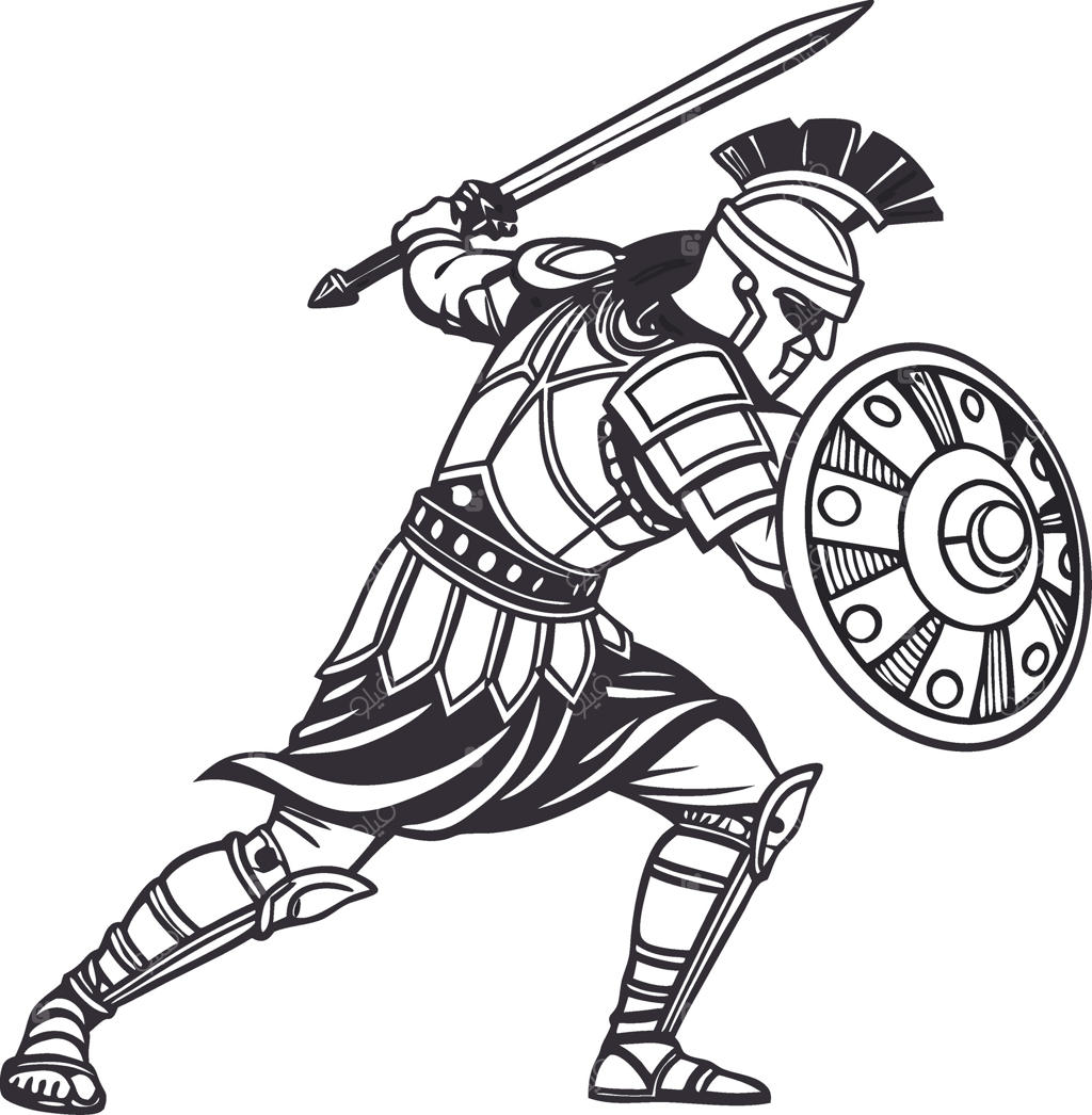 تصویرسازی جنگجوی روم باستان برای طرح‌های فرهنگی و تتو