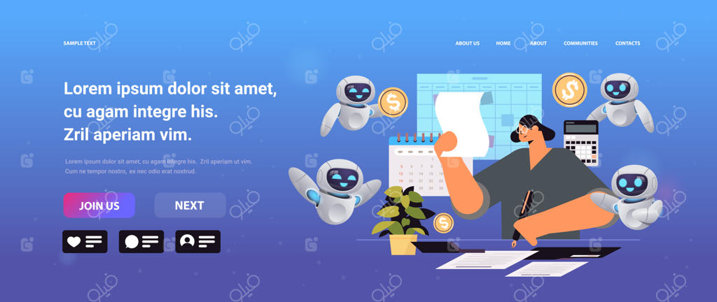 زن تاجر و ربات‌های دستیار، محاسبه فاکتور با تکنولوژی هوش مصنوعی حسابداری