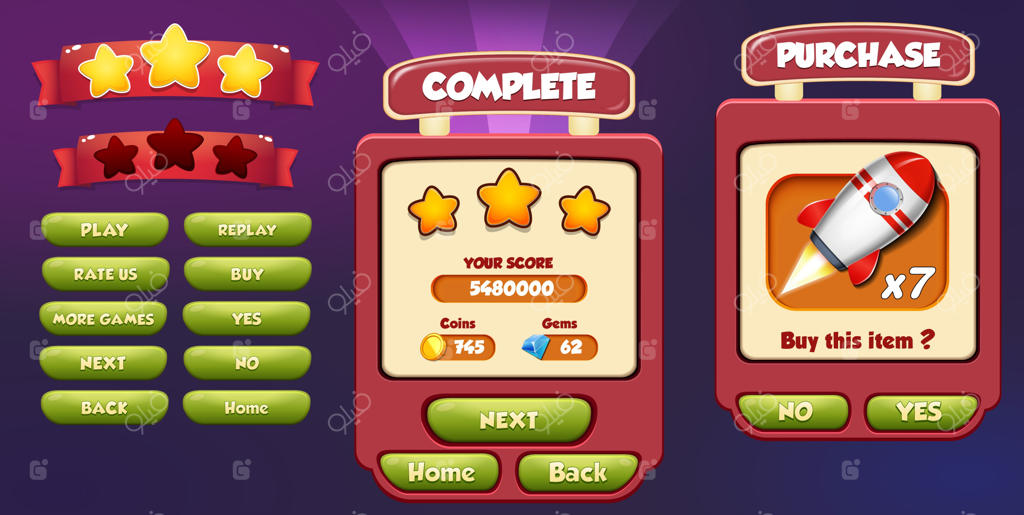 سطح تکمیل شد و صفحه خرید با ستاره‌ها، نوار بارگذاری و دکمه ظاهر شد