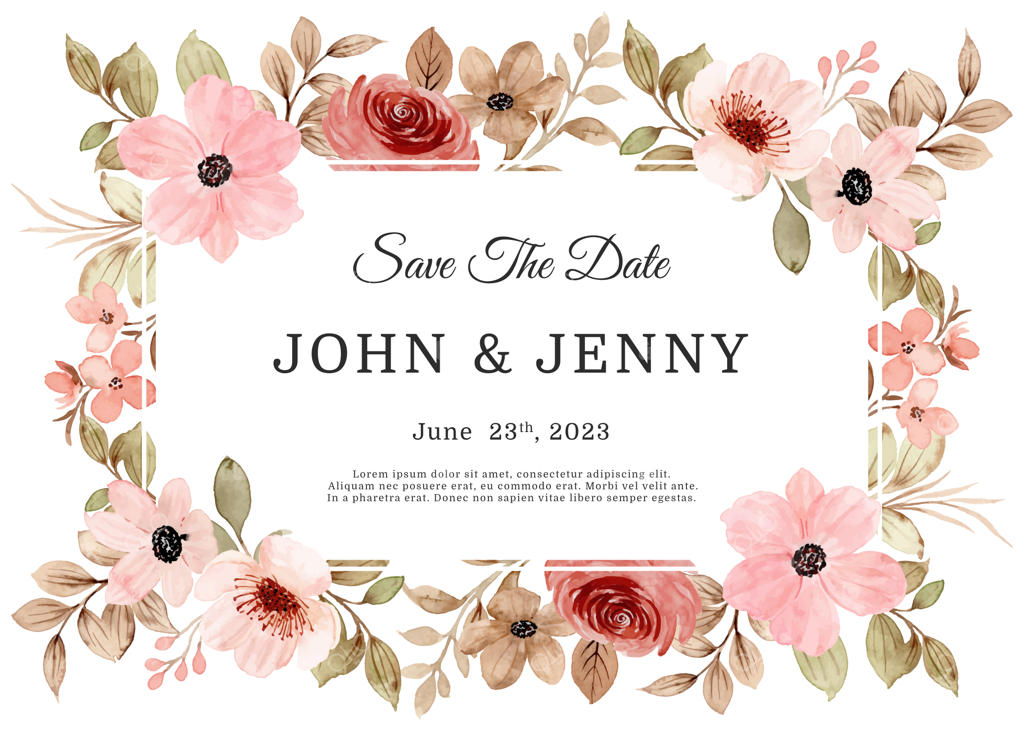 قالب اعلامیه عروسی با طرح گل‌های آبرنگی