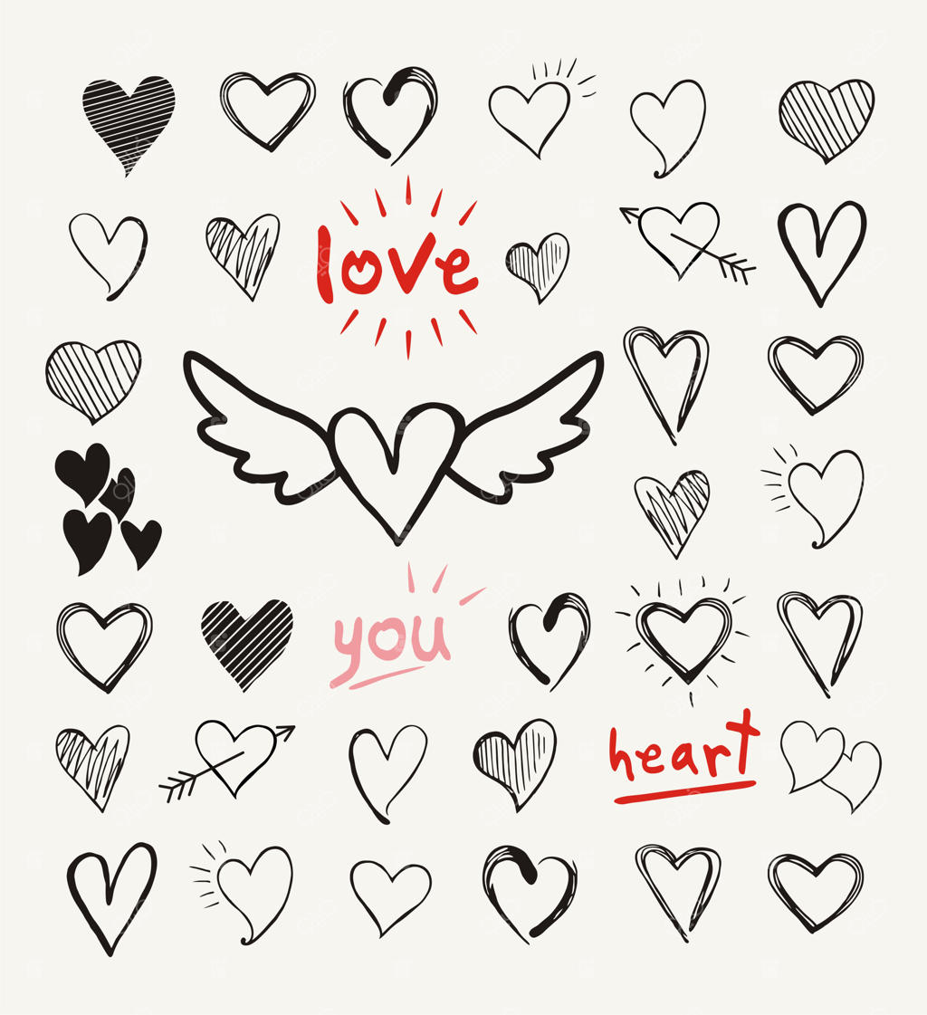 مجموعه آیکون‌های قلب با طراحی دستی در پس‌زمینه کرم