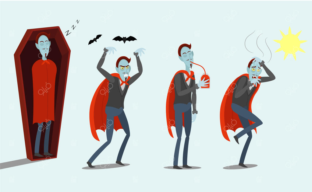 خون‌آشام‌های کارتونی: خوابیدن خون‌آشام در تابوت، عصبانیت، نوشیدن کیسه خون، ترس از آفتاب.