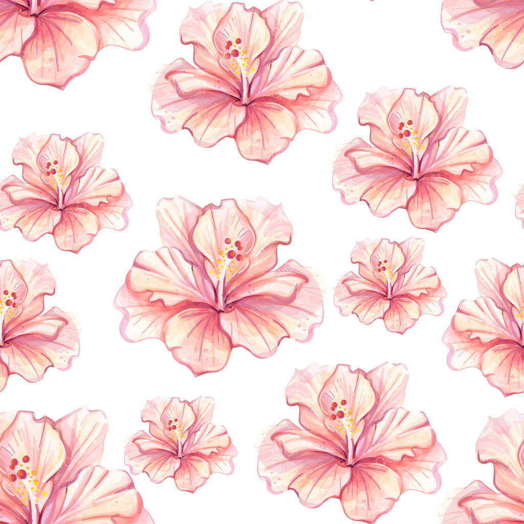 خوشه‌های گل‌ ختمی صورتی نرم با جزئیات ظریف در طرحی یکدست برای پس‌زمینه‌های و کاغذ دیواری‌های پر جنب و جوش.