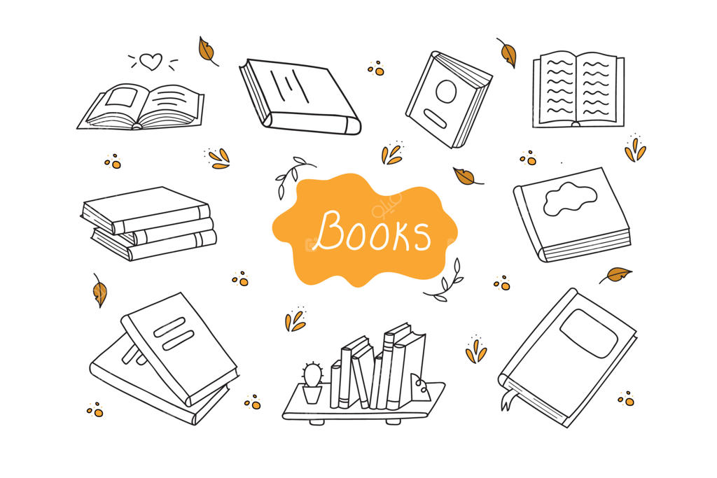 ست کتاب طراحی شده با دست. روی زمینه سفید قرار دارد.