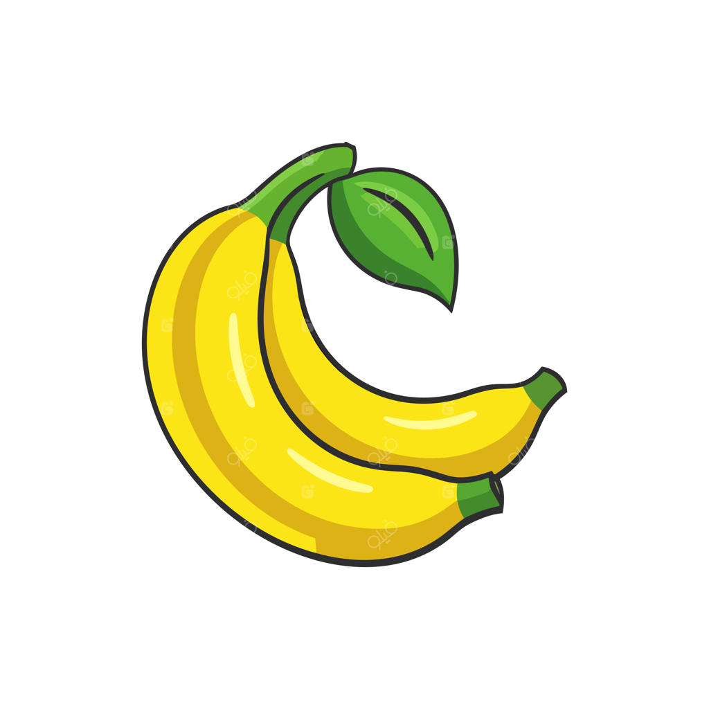 تصویر وکتوری از یک موز رسیده با برگی سبز در بالا