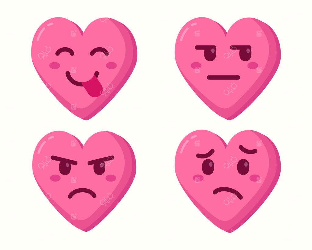 مجموعه‌ای از آیکون‌های شکلک قلب صورتی