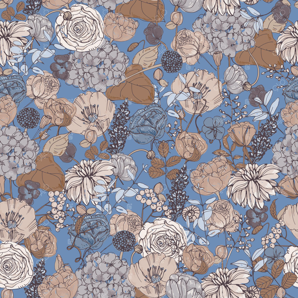 پترن یکپارچه گل‌دار با گل‌ها و پس‌زمینه قدیمی