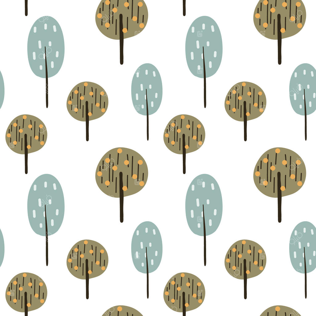 الگوی یکپارچه درختان جنگل برای منسوجات طبیعی، هنر دیواری اتاق کودک و پروژه‌های زیست‌محیطی