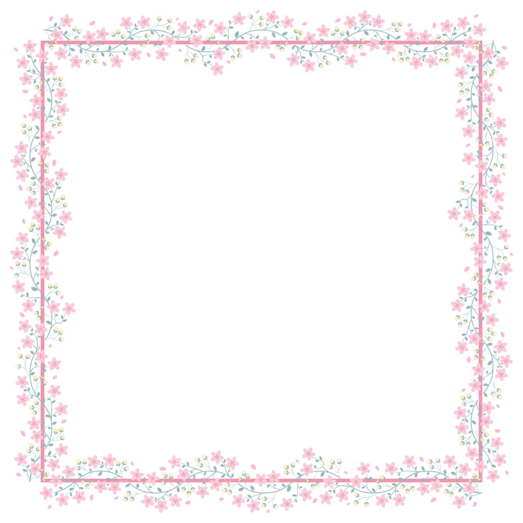 قاب گل‌دار با حاشیه صورتی و شکوفه‌های گیلاس صورتی