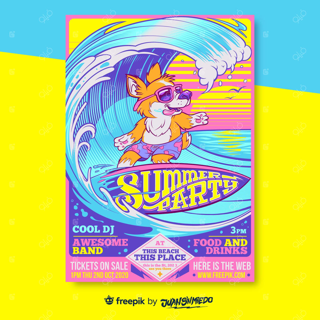 قالب پوستر عمودی جشنواره موسیقی با روباه موج‌سوار