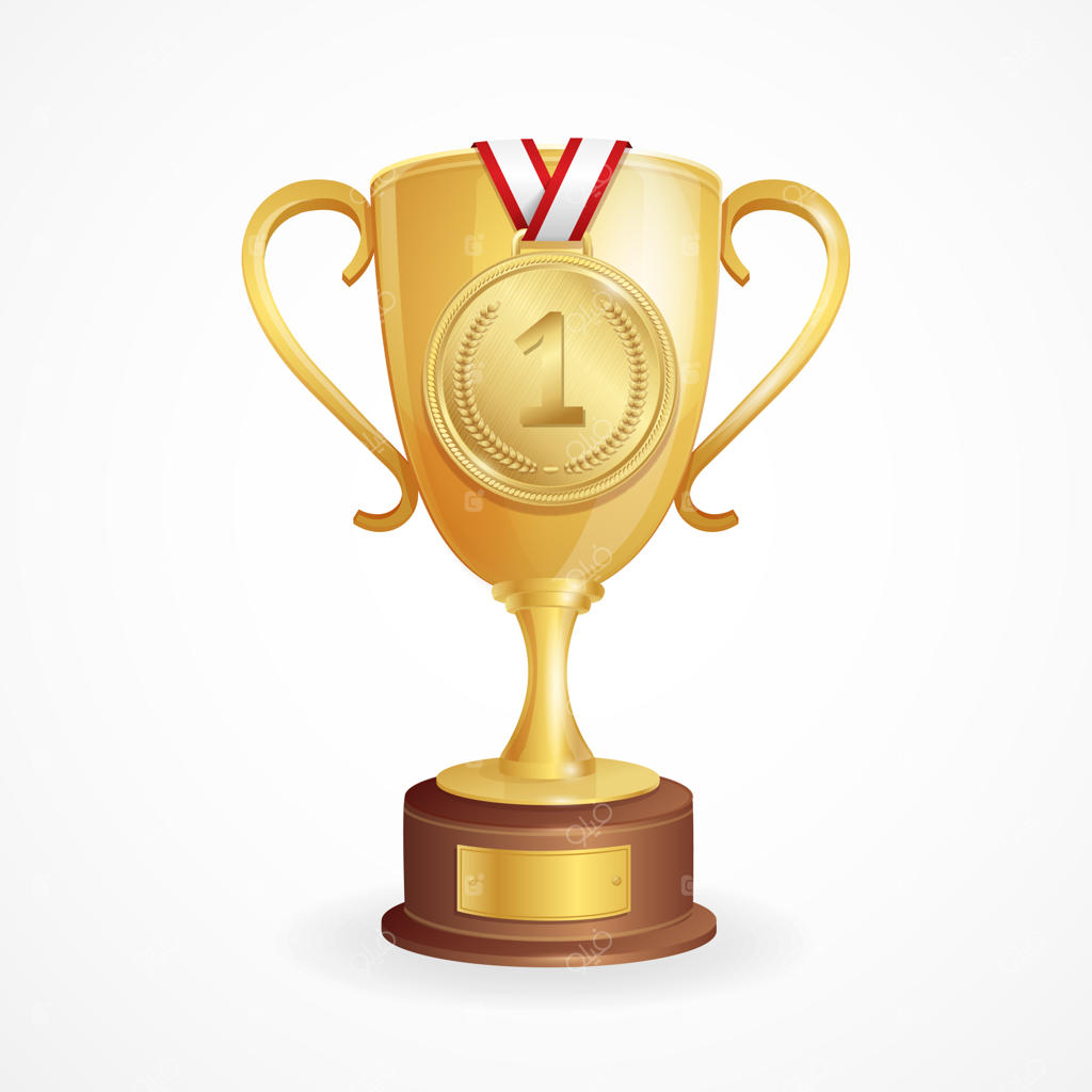 مفهوم برنده: جام طلایی و مدال.