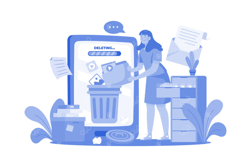 تصویرسازی مفهوم حذف دائمی اطلاعات با پس‌زمینه سفید