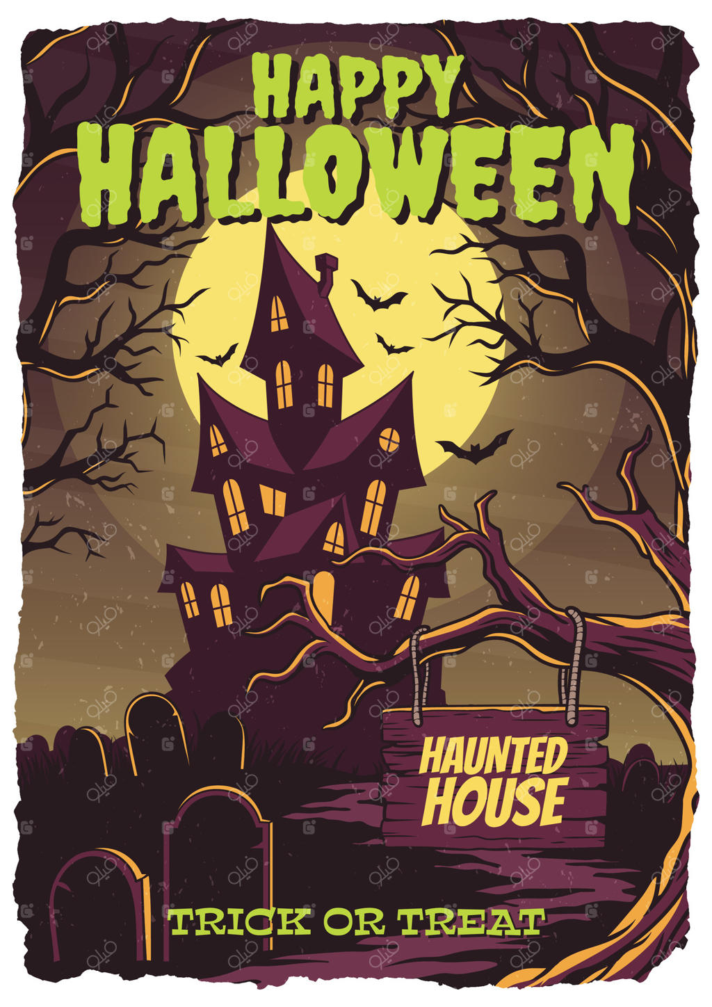 وکتور حرفه‌ای کاوش در خانه ارواح ترسناک برای هالووین