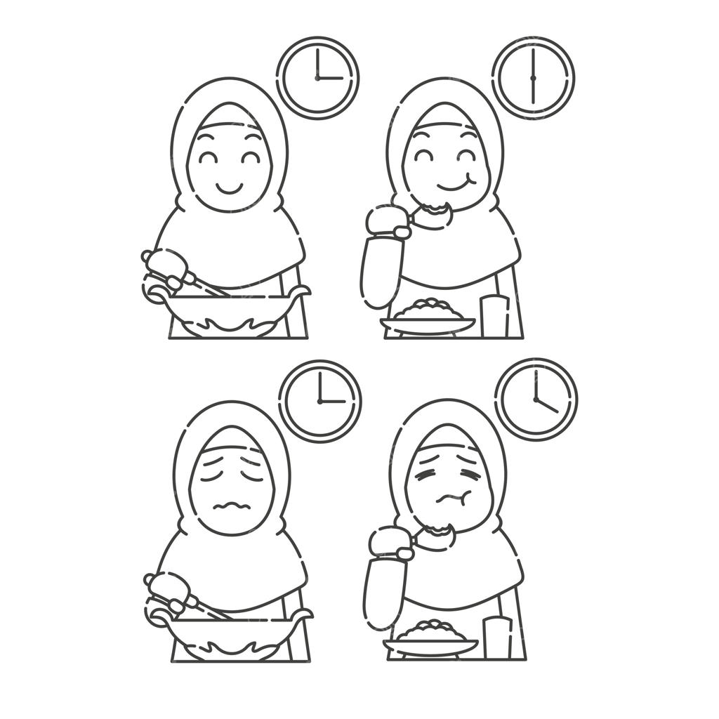 وکتور فعالیت‌های ماه رمضان دخترانه، کارهای روزمره اسلامی و شخصیت کارتونی برای کودکان