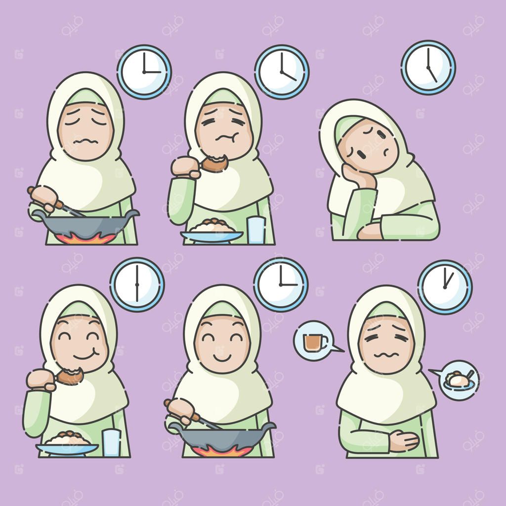وکتور دختربچه و فعالیت‌های ماه رمضان، اعمال روزمره اسلامی و شخصیت کارتونی برای کودکان