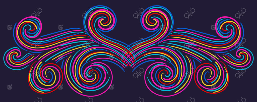 عنصر انتزاعی رنگارنگ برای طراحی، چرخش، پیچ‌وتاب. جداکننده، قاب جدا شده بر روی زمینه تیره.