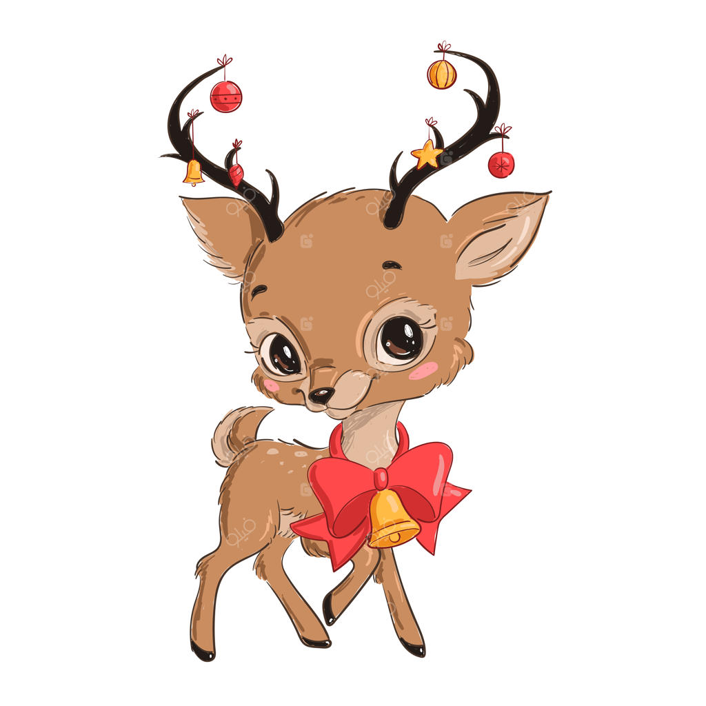 تصویر یک گوزن کارتونی بامزه بر روی پس‌زمینه سفید. حیوانات کارتونی دوست‌داشتنی.