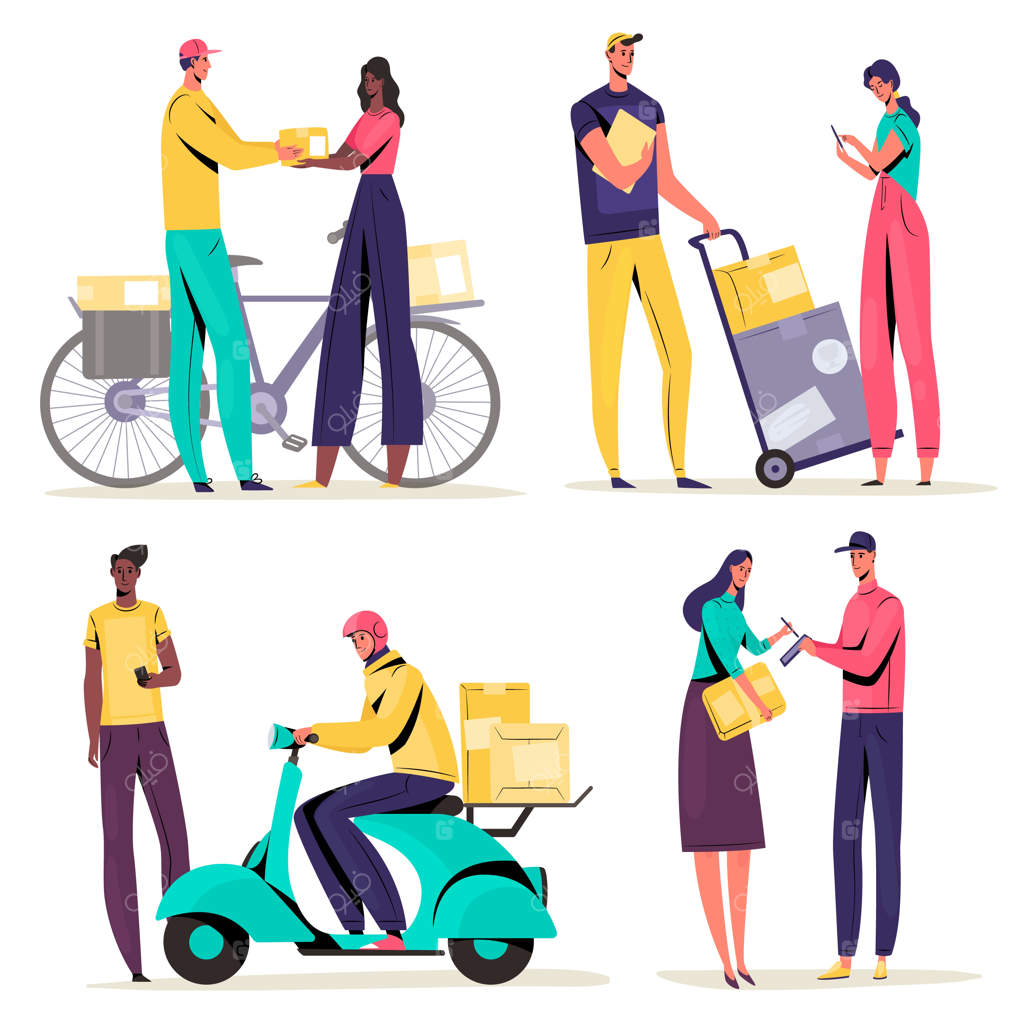 مردم بسته‌های خود را از پیک تحویل می‌گیرند