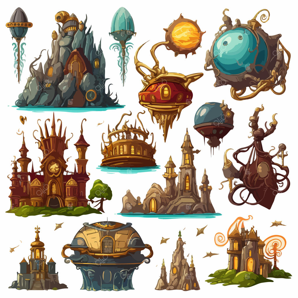 وکتور تصویرسازی مجموعه بزرگ اشیاء فانتزی