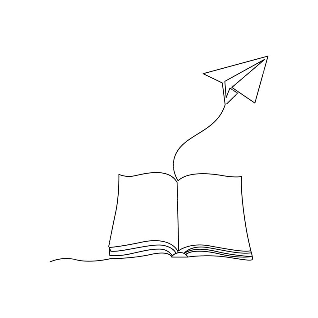 کتاب طراحی یک خطی پیوسته با صفحات؛ تصویر وکتوری ملزومات آموزشی برای بازگشت به مدرسه