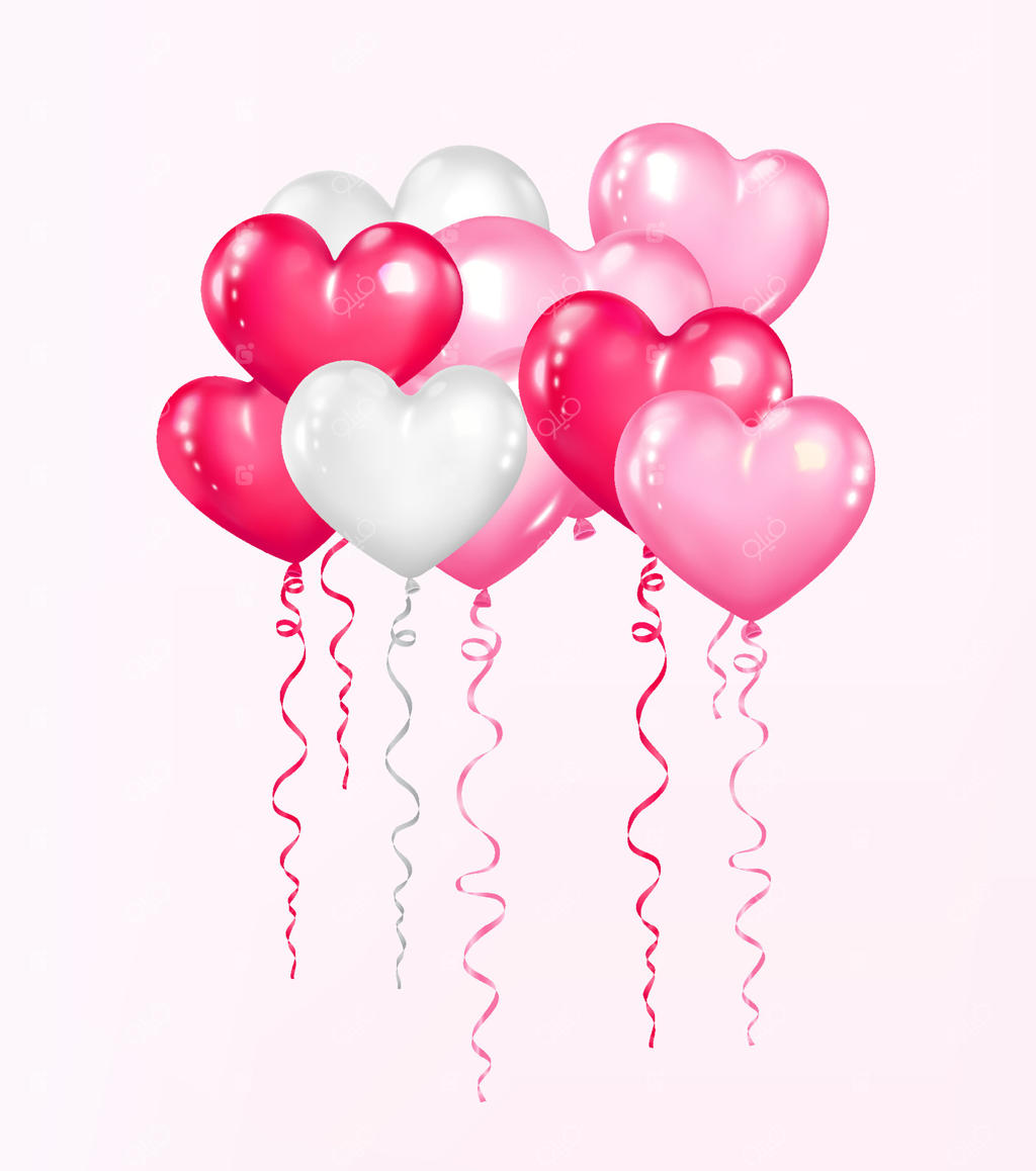 بادکنک‌های صورتی و سفید قلبی شکل برای طراحی عشق، تولد و مهمانی. جشن عید. دکوراسیون روز ولنتاین. تصویر ایزوله شده