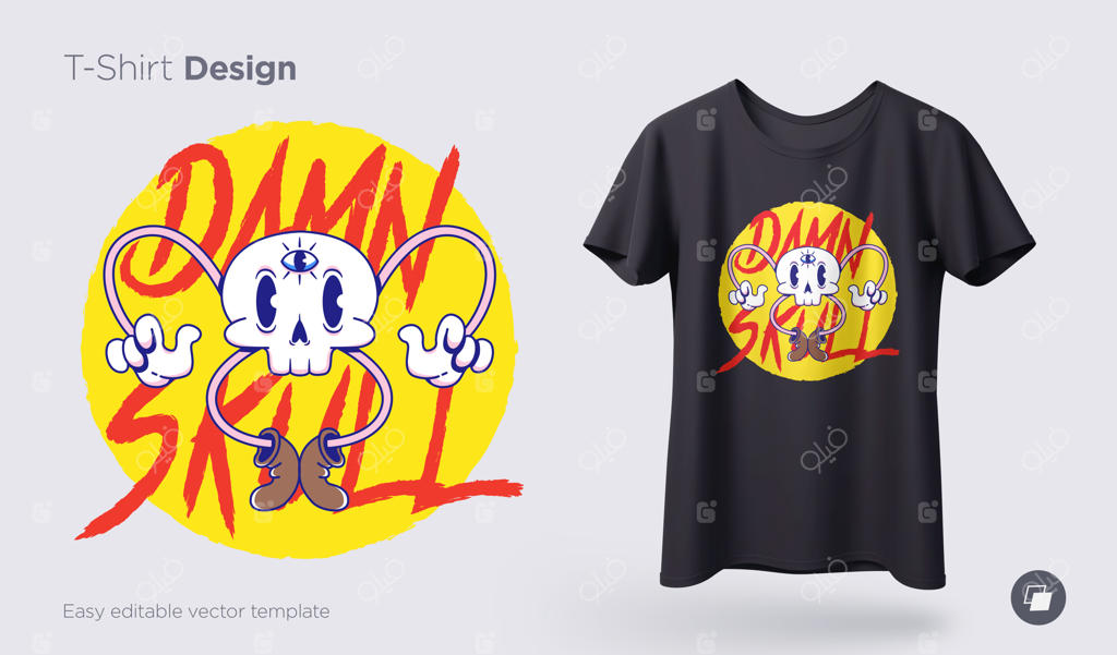 تصویر طنزآمیز اسکلت برای چاپ روی تی‌شرت، سویشرت و سوغاتی‌ها. وکتور