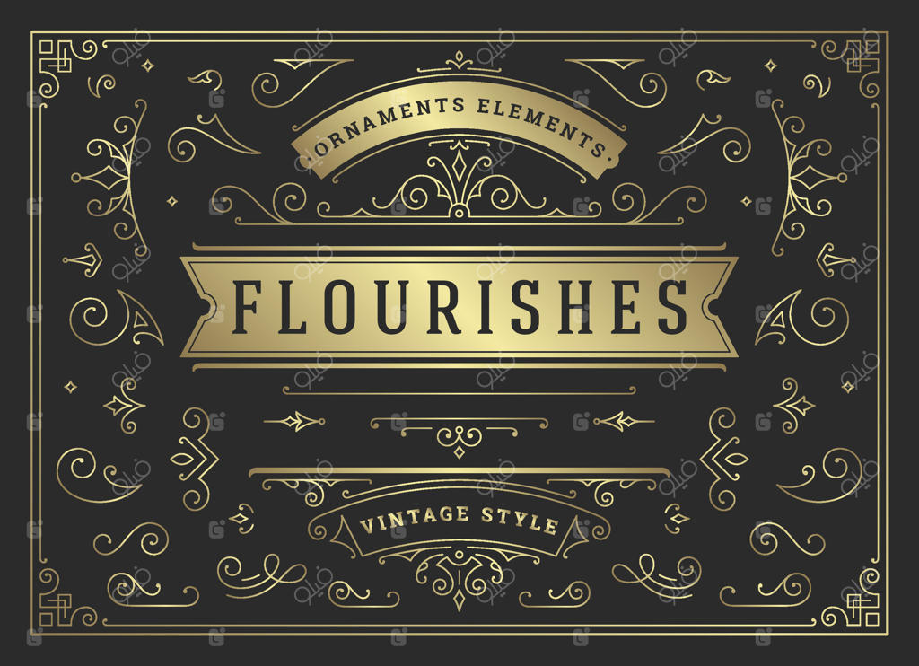 مجموعه تزئینات آنتیک: طراحی‌های کلاسیک و پیچک‌های زینتی خطاطی