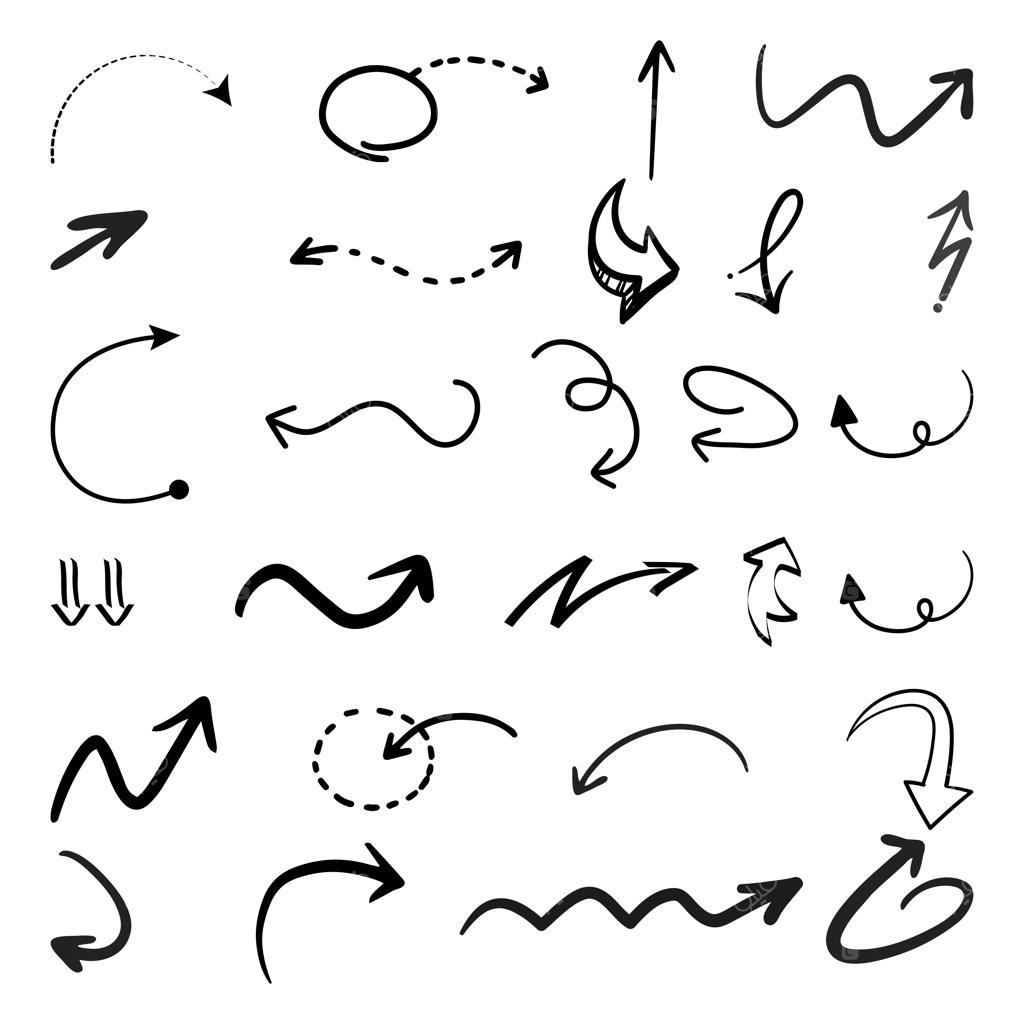 مجموعه فلش‌های ساده و مشکی با طرح دستی و خطی در سبک‌های متنوع