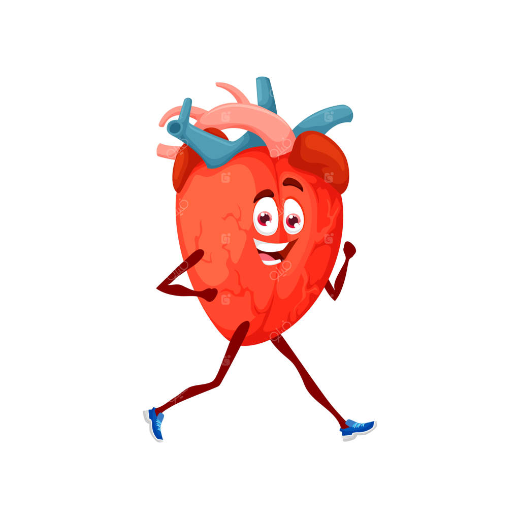 شخصیت قلب کارتونی در حال دویدن و ورزش کردن
