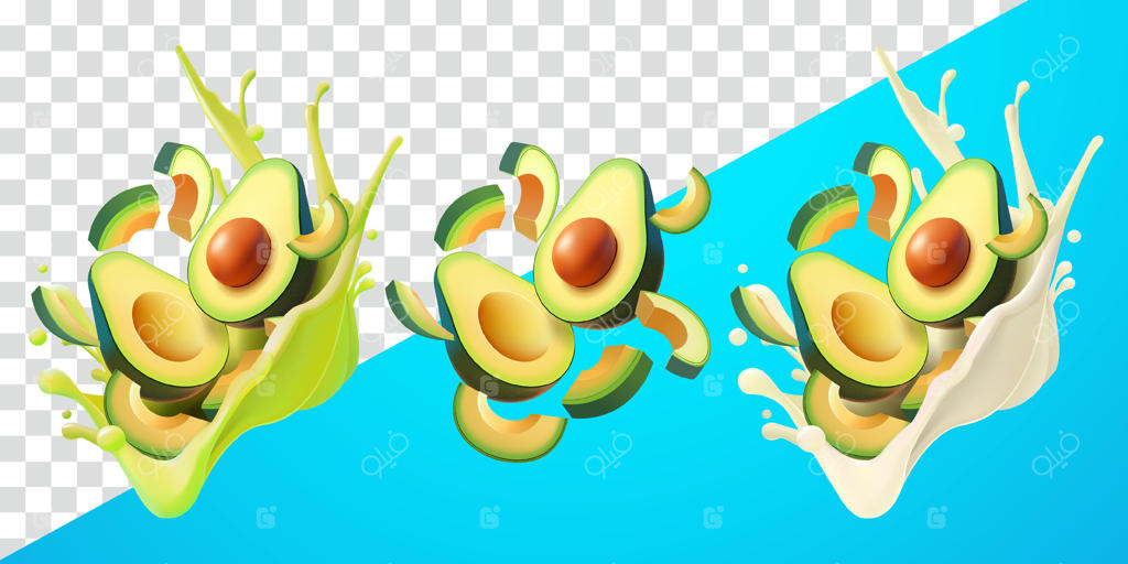 برش‌های آووکادو با پاشش آبمیوه و شیر تازه - مناسب برای دکور، عناصر، غذا و نوشیدنی‌ها