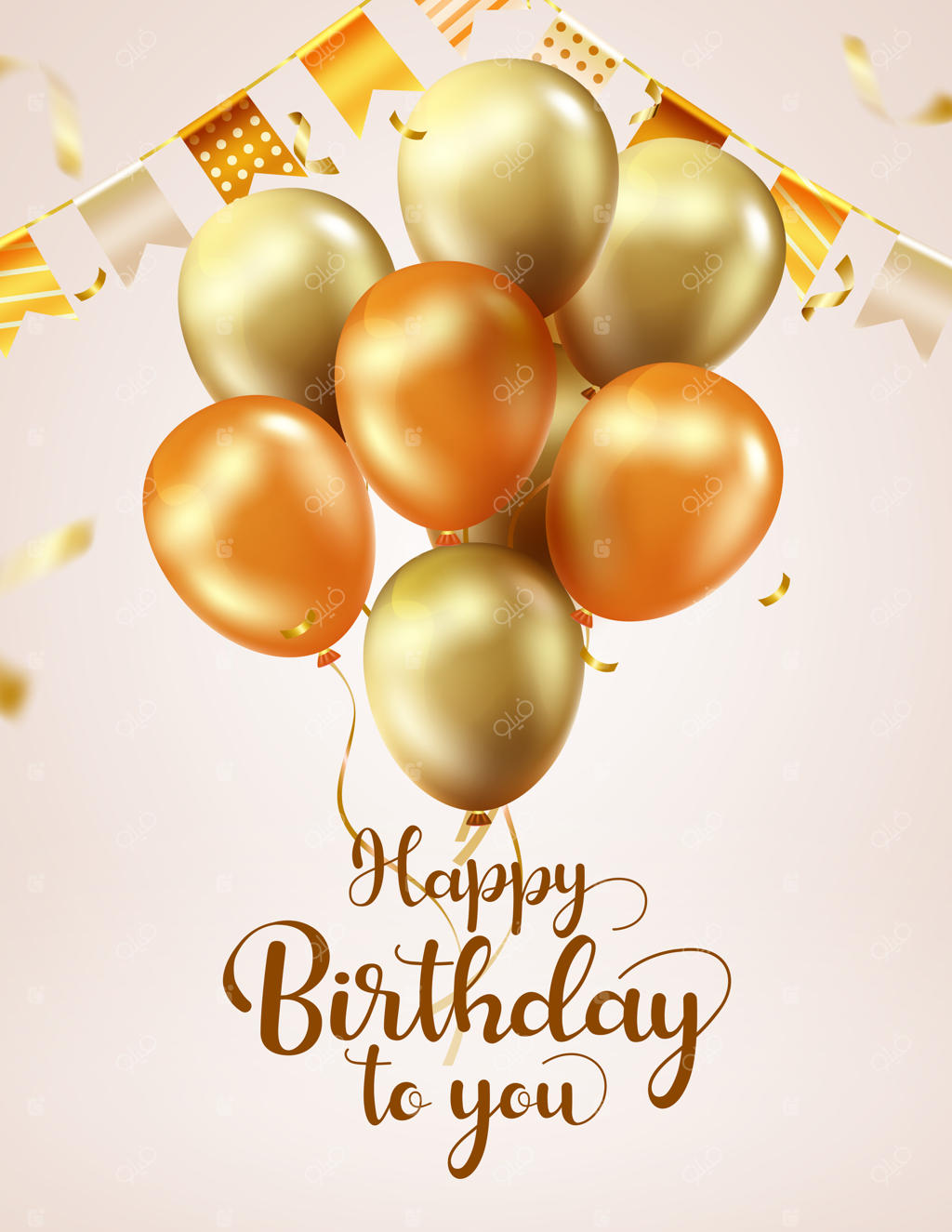 طراحی مفهومی جشن تولد با نوشته "تولدت مبارک" و دسته بادکنک‌های شناور