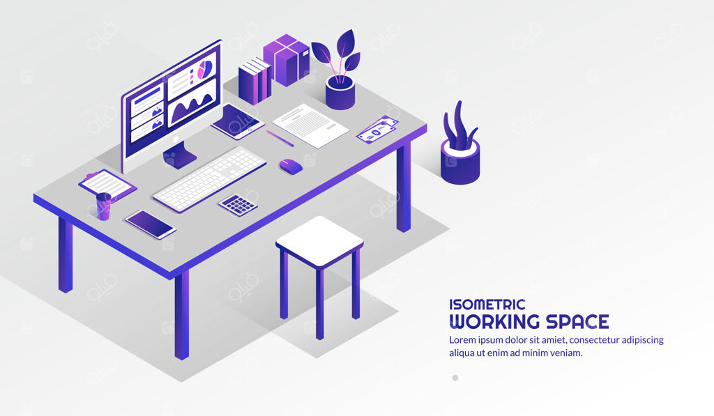 فضای کار ایزومتریک با عناصر روی میز