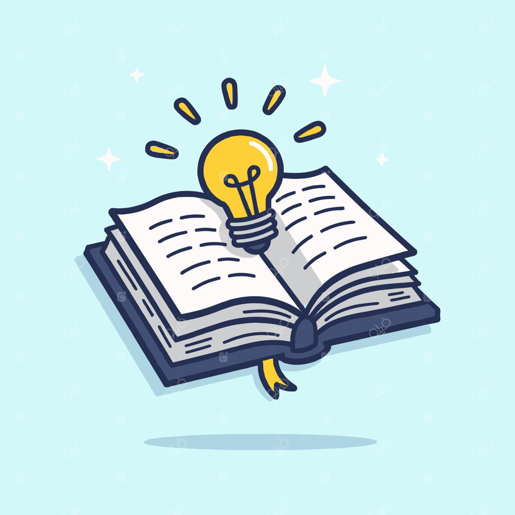 تصویر کتاب باز با چراغ روشنایی در حال ظهور