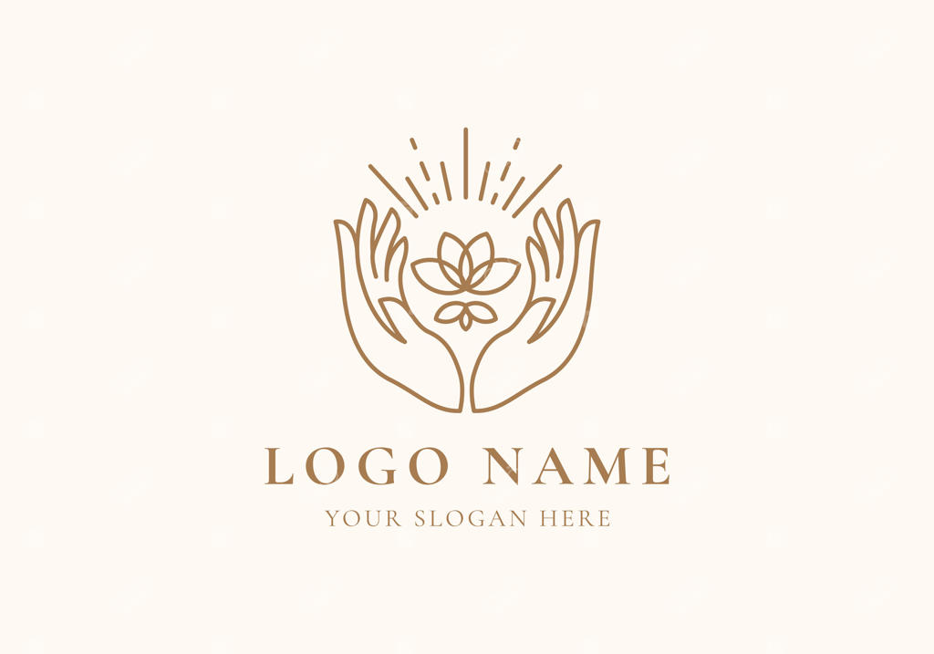 لوگو خطی دست دعا با شکوفه گل: لوگویی با طرح‌های گیاهی و گلدار. فایل قابل ویرایش