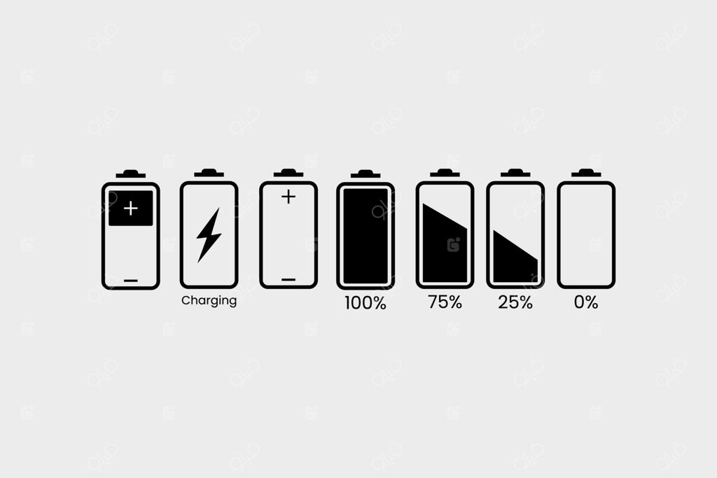 آیکون‌های باتری: نشانگر سطح شارژ از کم به زیاد