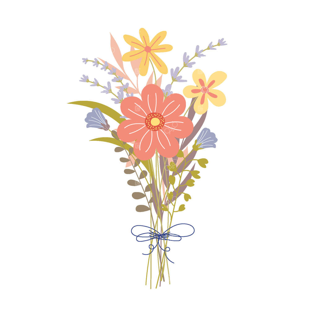 دسته‌گل تابستانی از گل‌ها و گیاهان باغچه، دسته‌گل بهاره از گل‌های وحشی. عنصر تزئینی در طیف رنگ‌های ملایم.