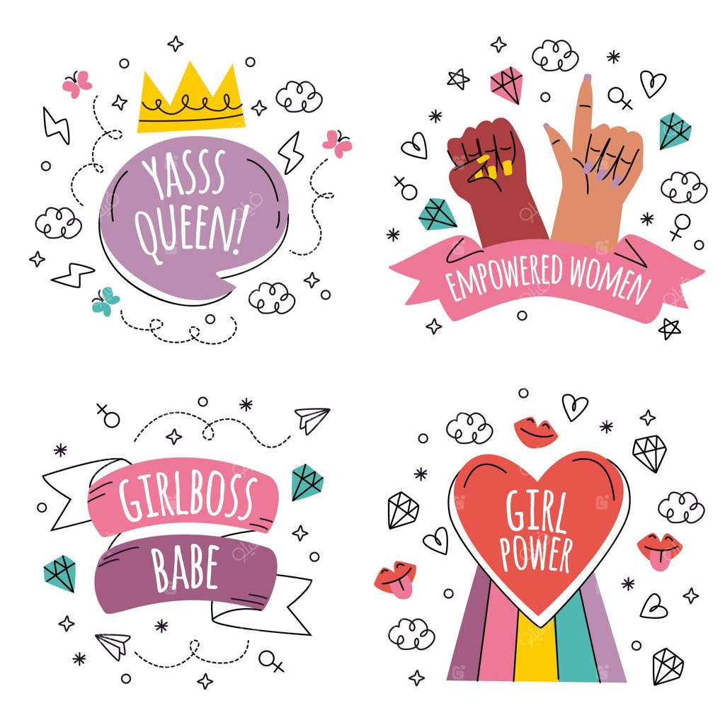 مجموعه‌ای از تصاویر قدرت دخترانه به سبک طراحی دستی