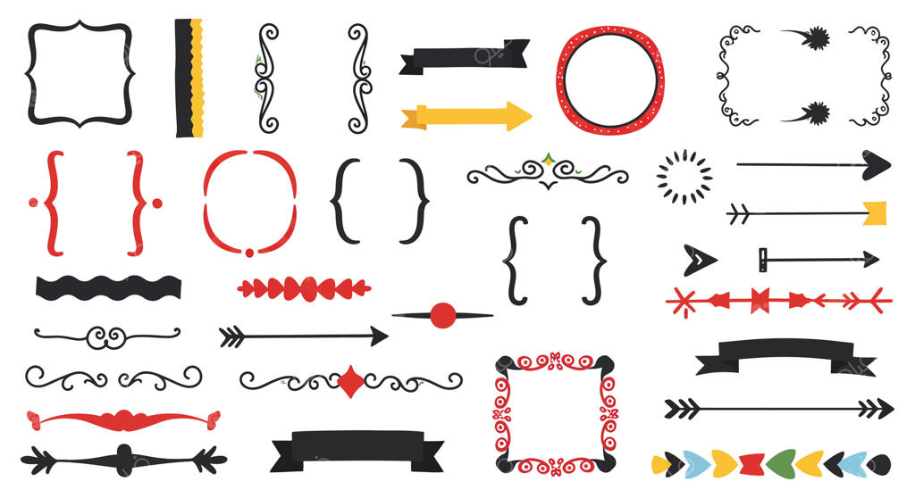 عناصر تزیینی مختلف و پیکان‌ها