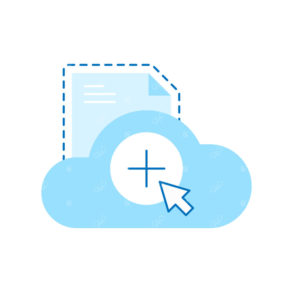 تصویرسازی مفهومی دکمه کلیک برای آپلود و افزودن فایل با طراحی تخت، وکتور EPS10؛ المان گرافیکی مدرن برای صفحه فرود، رابط کاربری حالت خالی، اینفوگرافیک و آیکون