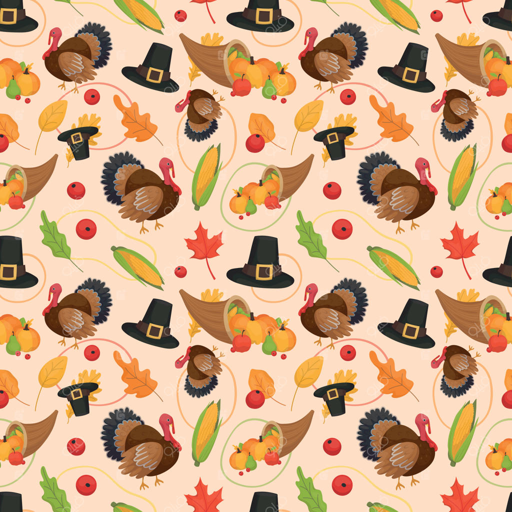 پس‌زمینه پترن مکرر رنگارنگ از تصاویر مرتبط با جشن شکرگزاری.