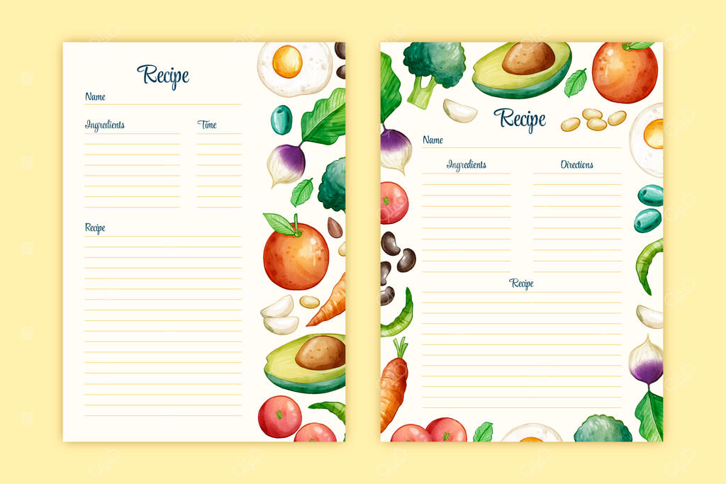 قالب کتاب آشپزی با طرح آبرنگ