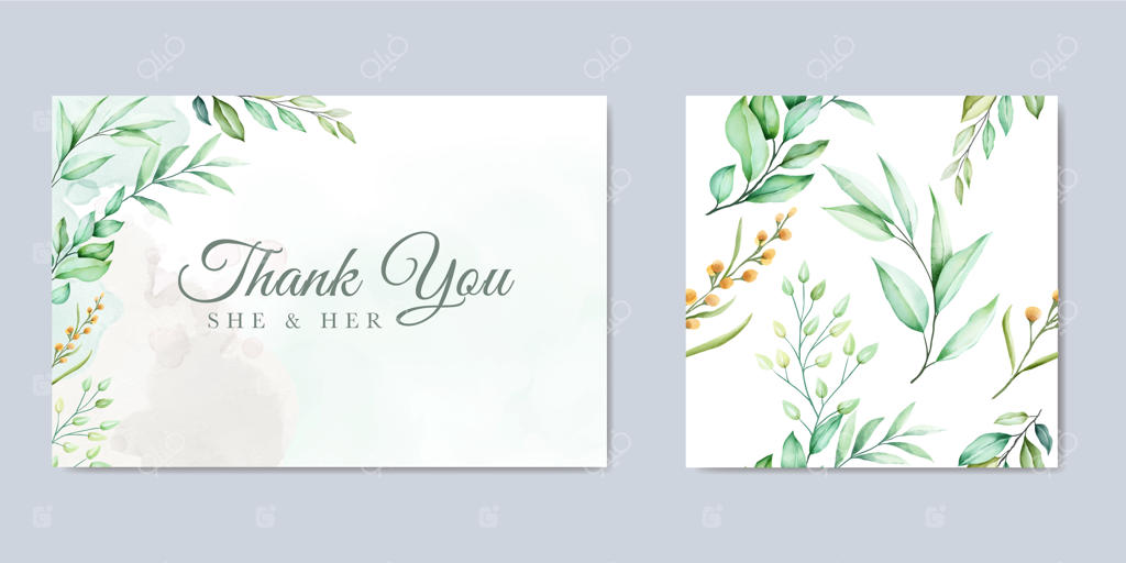 طراحی کارت دعوت عروسی با گل‌ها و برگ‌های آبرنگی